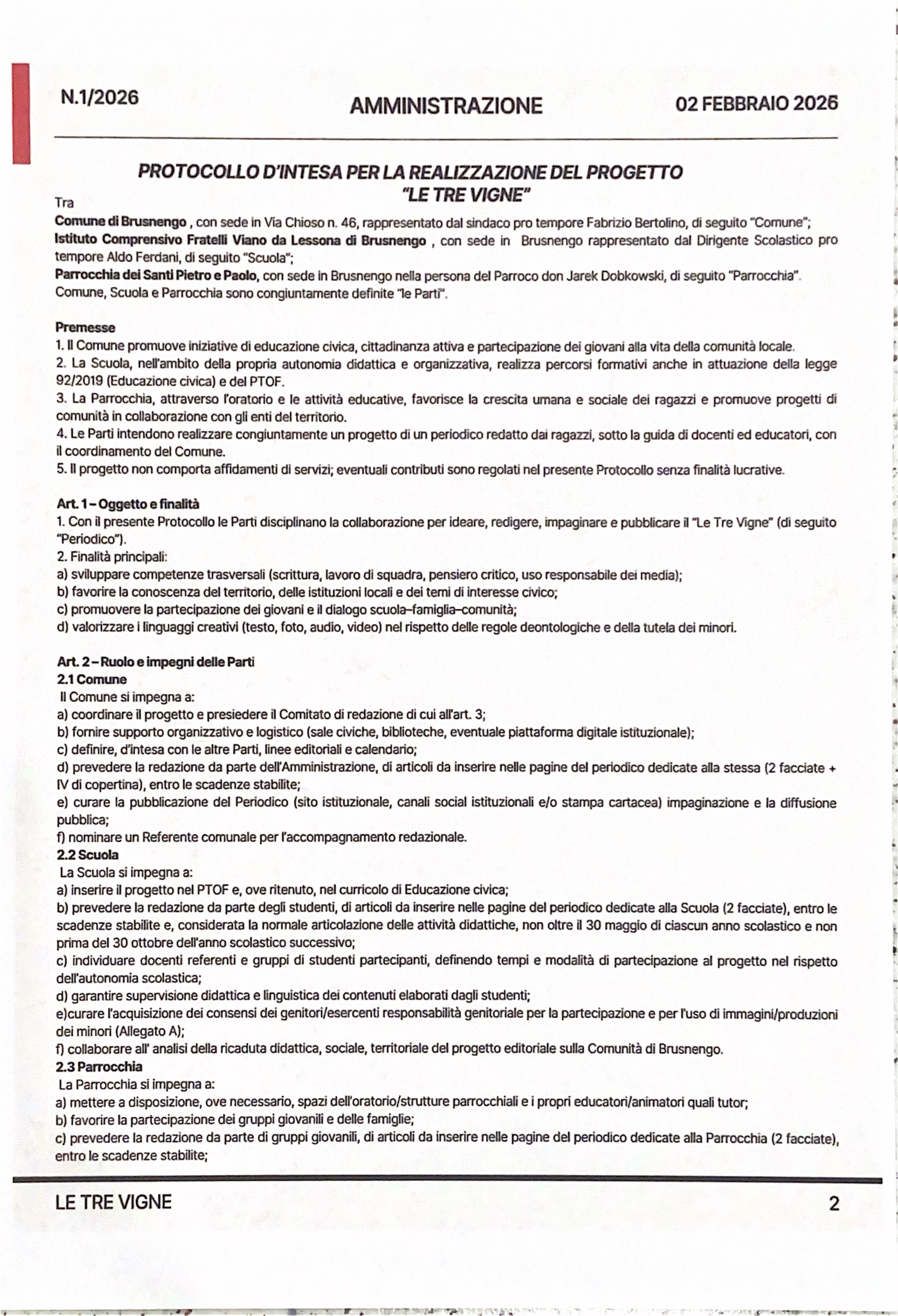 Il nuovo periodico LE TRE VIGNE