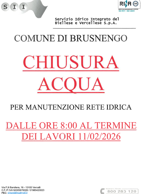 Comunicazione di interruzione del servizio di acqua potabile